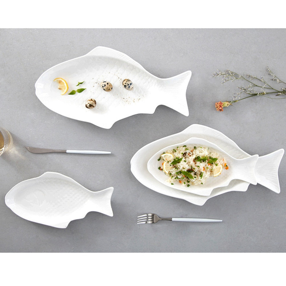 Fish Shaped Ceramic Tableware- White